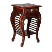 Wooden Hand Carved Side Table, Stool Antique Look