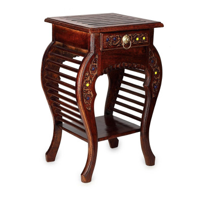 Wooden Hand Carved Side Table, Stool Antique Look Wooden Hand Carved Side Table, Stool Antique Look