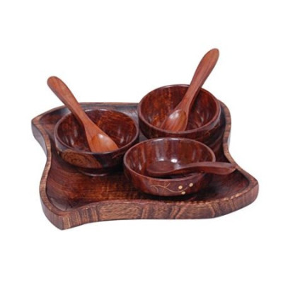 Wooden kitchen ware Dry Fruits Tray & Snacks With 3 Bowl & 3 Spoon Wooden kitchen ware Dry Fruits Tray & Snacks With 3 Bowl & 3 Spoon