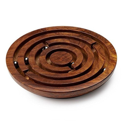 Wooden Board Game Round Labyrinth Diameter 8 Inches - 5 Balls Wooden Board Game Round Labyrinth Diameter 8 Inches - 5 Balls